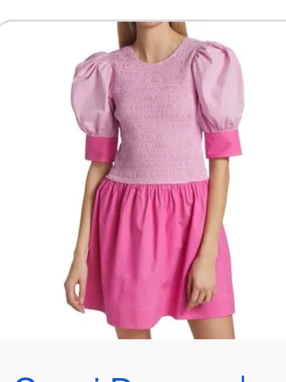 Ganni Pink Puff Sleeve Smocked Dress